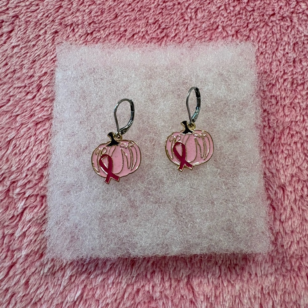 Breast Cancer Awareness Pink Pumpkin Earrings